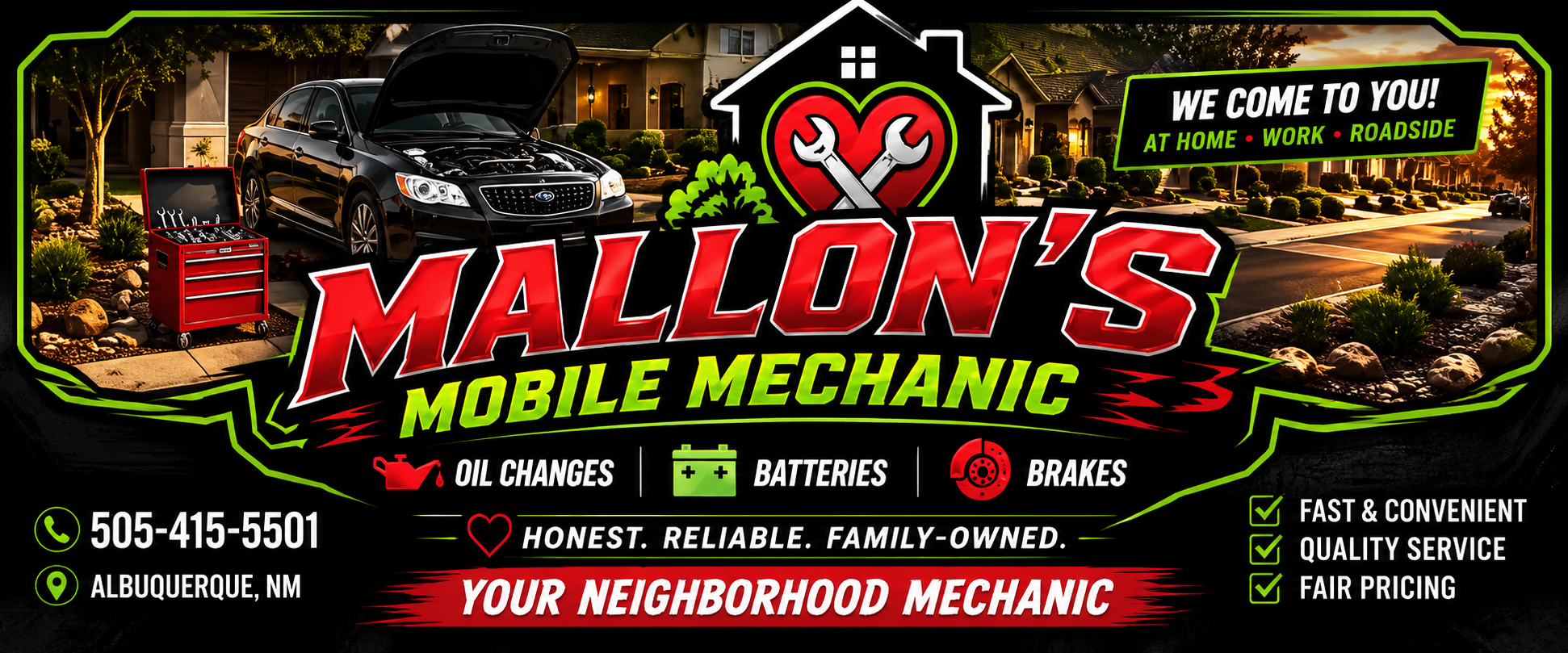 Mallon’s Mobile Mechanic neighborhood service graphic